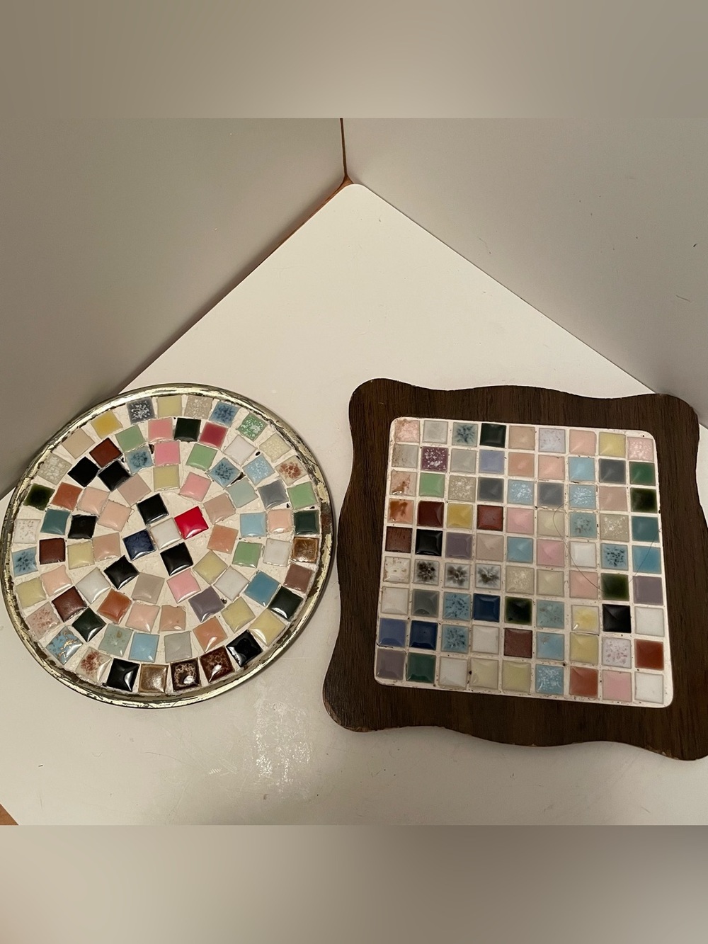 Vintage Mid Century Mosaic Tile Trivets Set Of 2